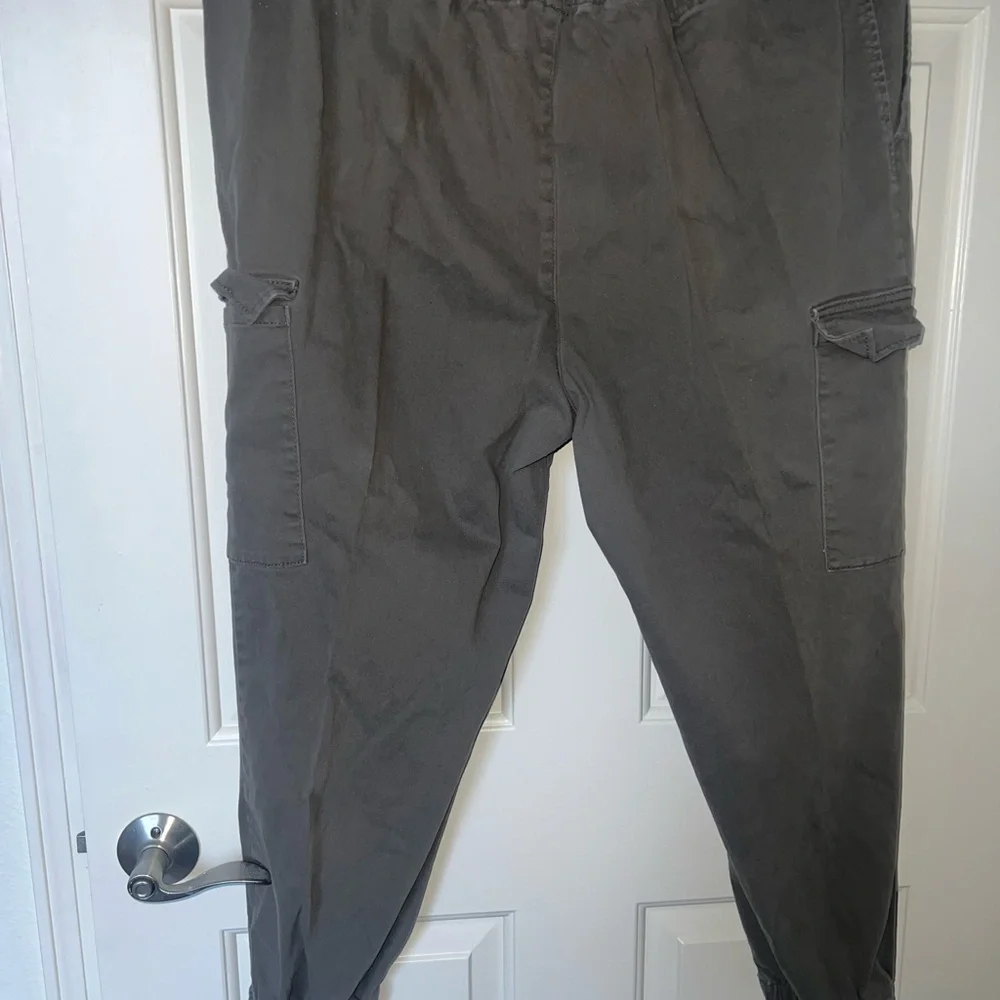 Women’s Drawstring Cargo Joggers Lagenlook Hunter Olive Green Pants Size 2X‎